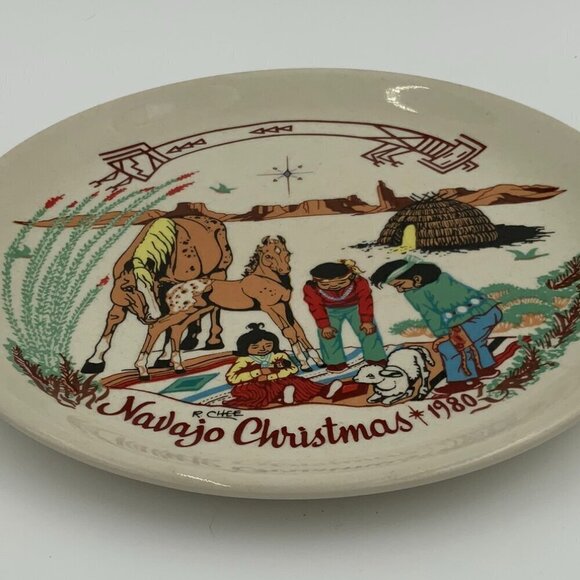 Vtg Navajo Christmas Plate Hand Painted Kay Mallek 1980 10th Issue R. Chee - Picture 6 of 6